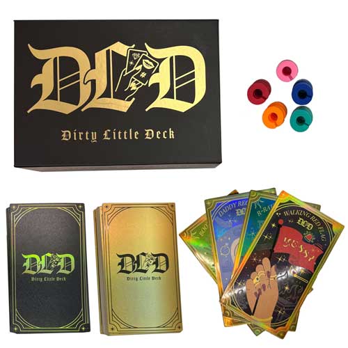 Dirty Little Deck game box, cards, and energy markers