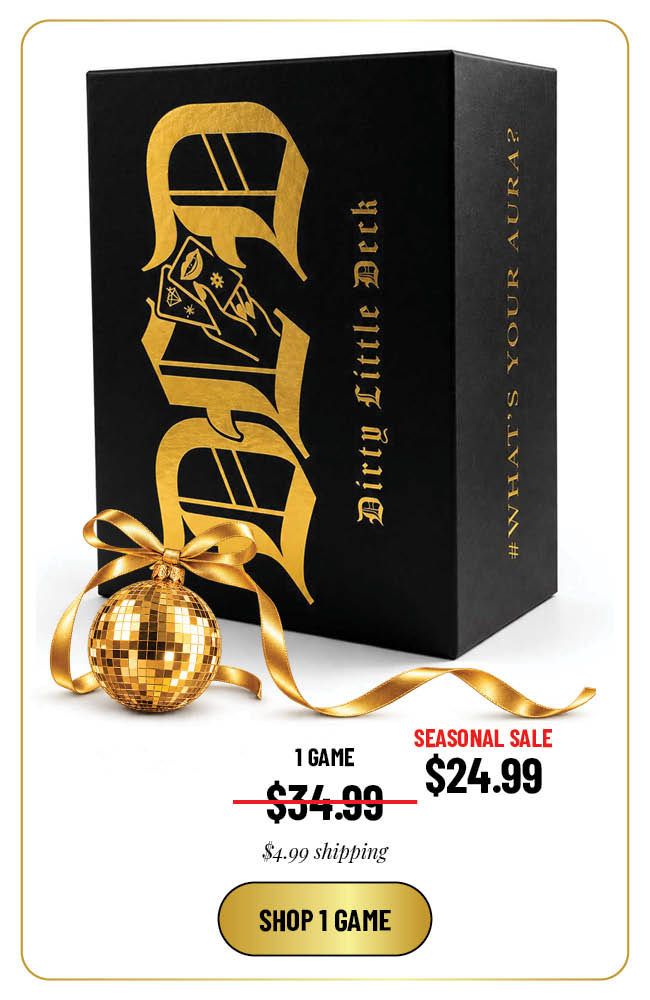 Single black-and-gold Dirty Little Deck game box on a white background.